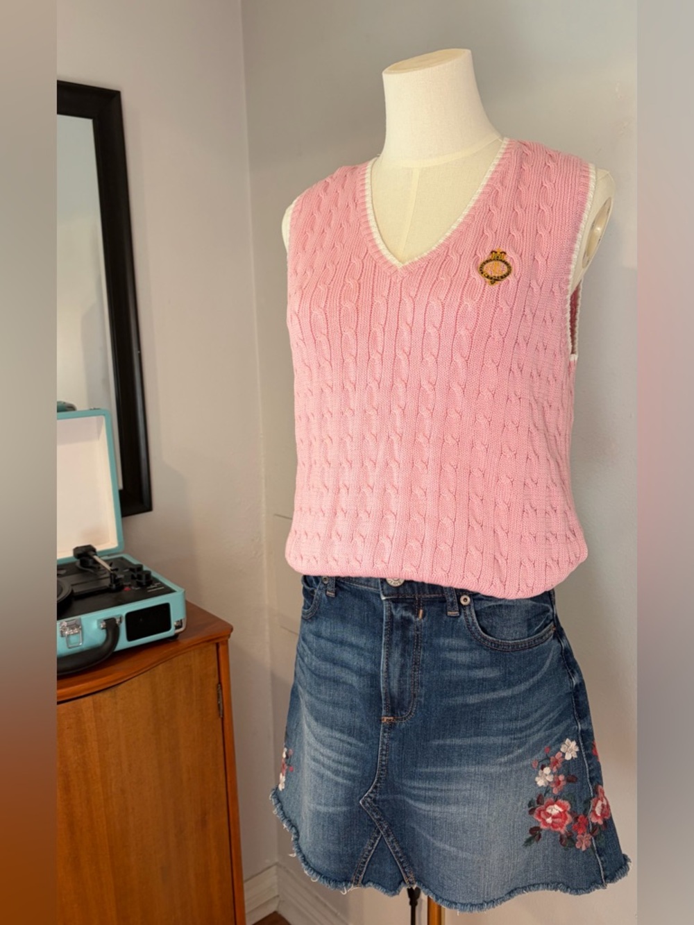 Ralph Lauren Pink Sweater Vest with Crest, activewear, preppy, coquette, classic